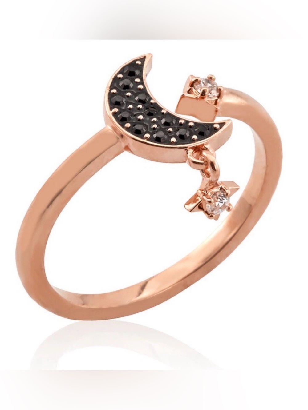 Moon Ring (Rose Gold + Black Crystals) Swarovski
